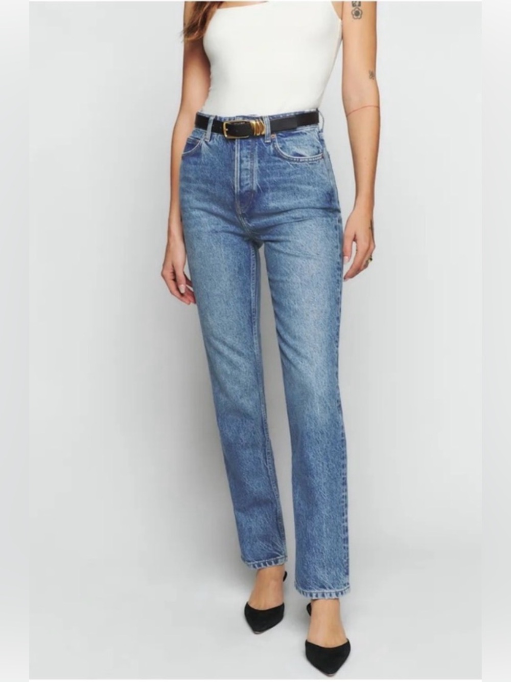 Reformation High-Rise Straight Jeans in Light Blue Denim